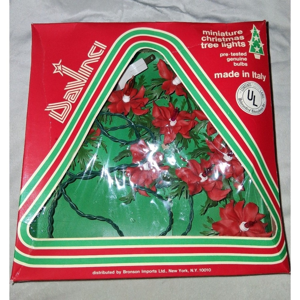 Vintage Made in Italy Poinsettia Christmas Tree Lights Original Box